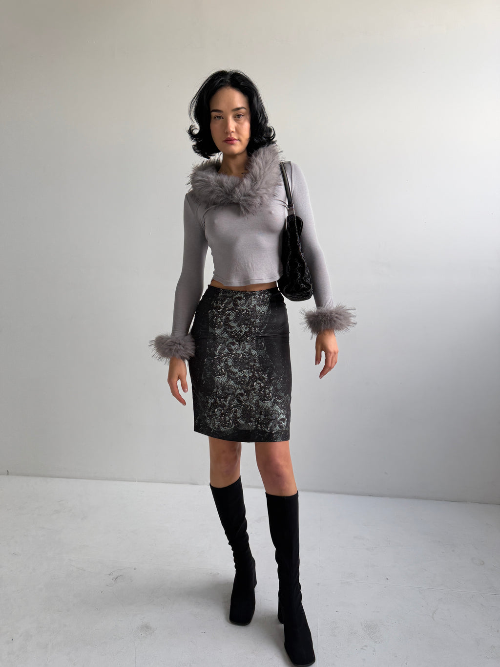 Archive Prada 2008 Runway 100% Silk Floral Lace-Print Skirt (Size XXS/XS)