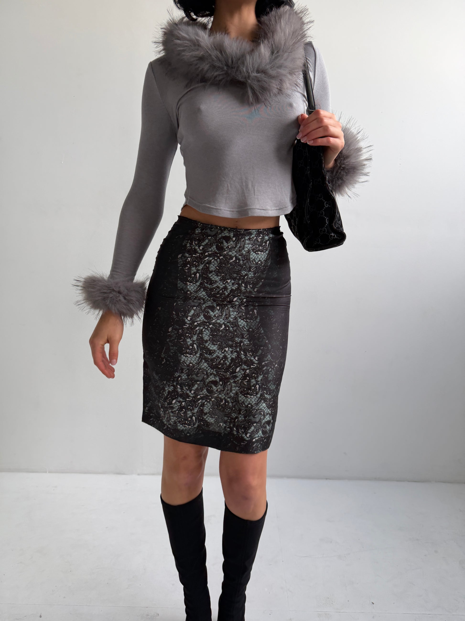 Archive Prada 2008 Runway 100% Silk Floral Lace-Print Skirt (Size XXS/XS)