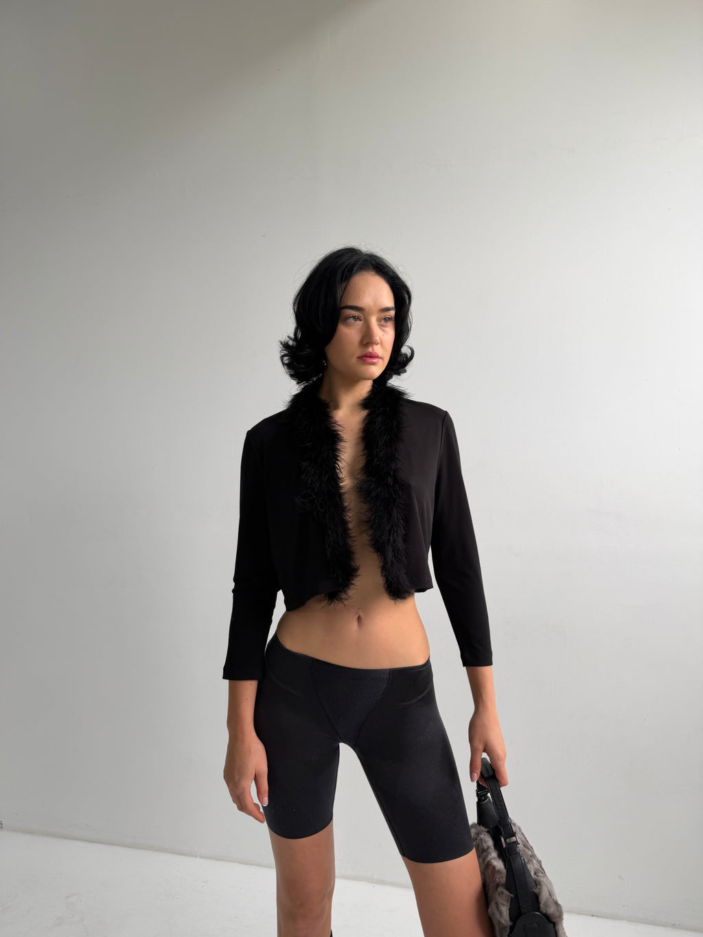 Vintage Calvin Klein Black Fluffy Fur Bolero Cardigan (S)