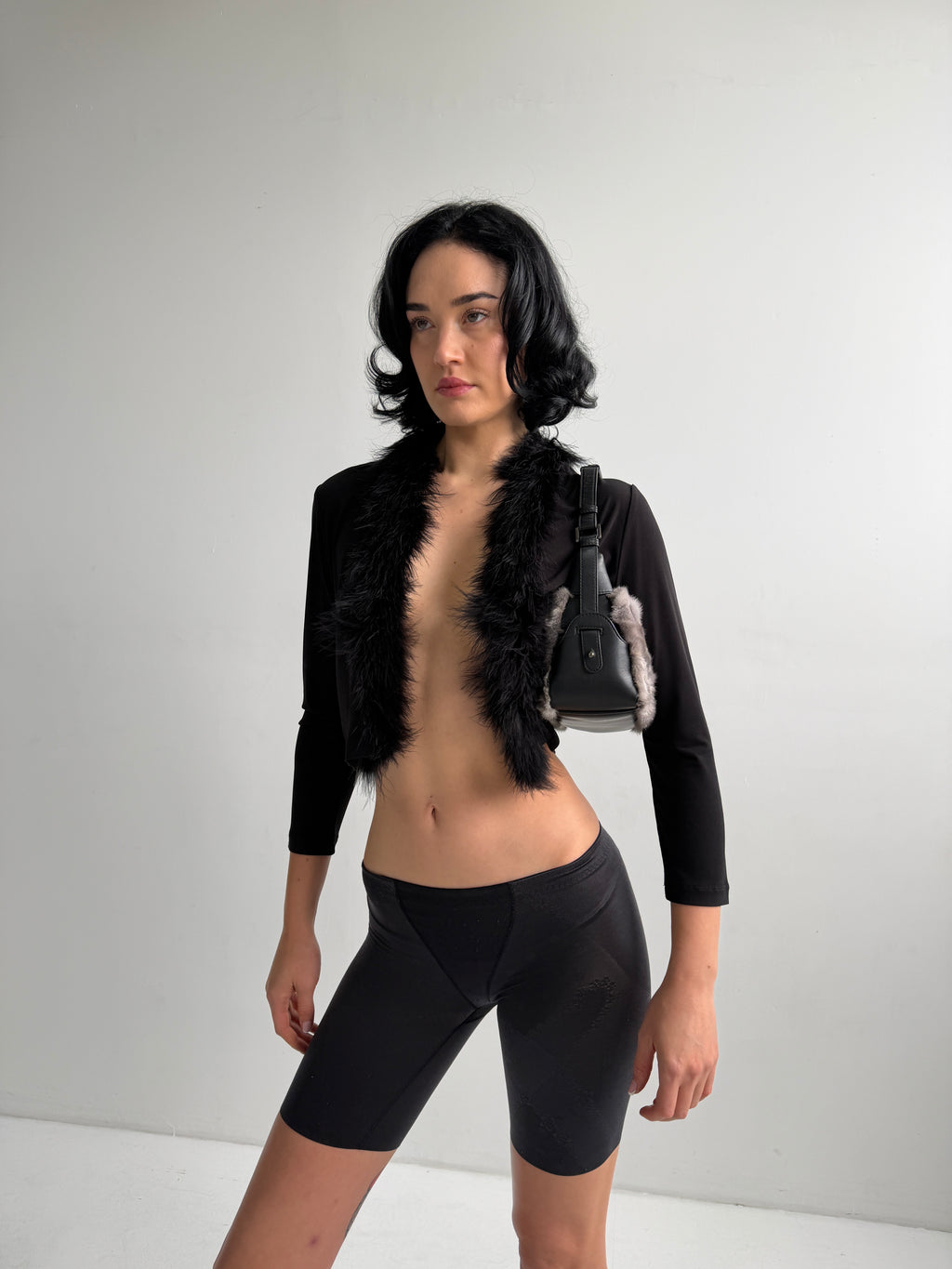 Vintage Calvin Klein Black Fluffy Fur Bolero Cardigan (S)