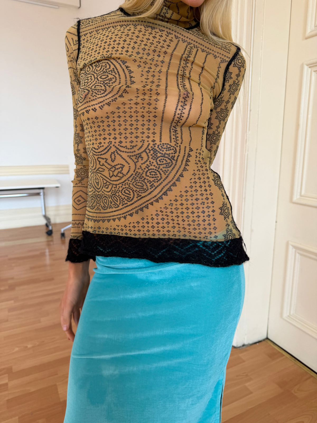 Vintage Jean Paul Gaultier Paisley Print Mesh Turtleneck