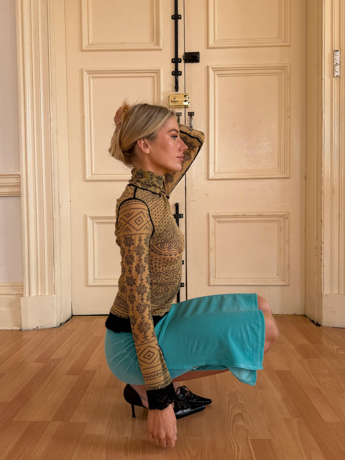 Vintage Jean Paul Gaultier Paisley Print Mesh Turtleneck