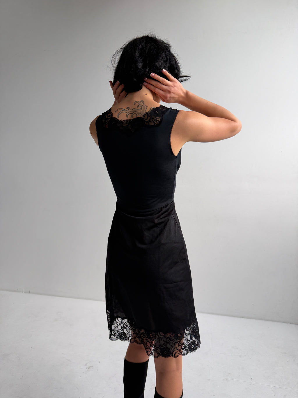 Vintage Black Lace Panel Slip Dress (Fits XS/S)