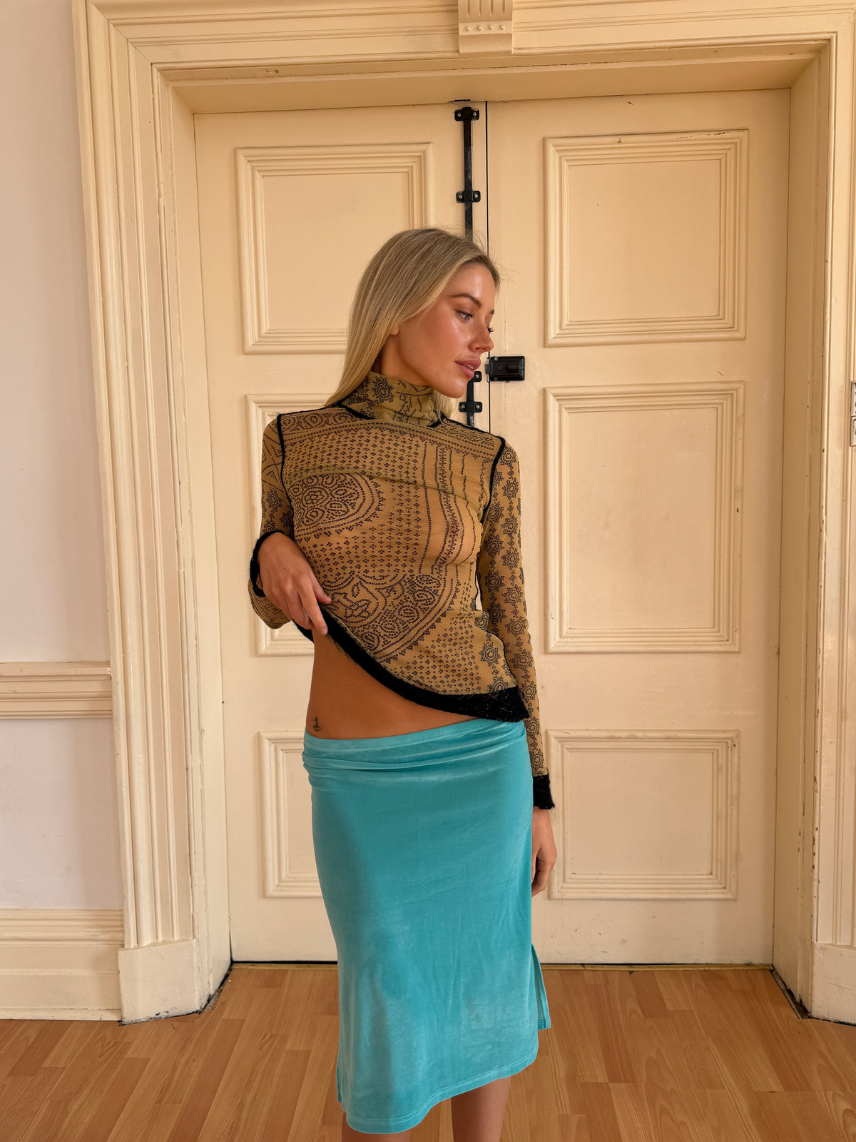 Vintage Jean Paul Gaultier Paisley Print Mesh Turtleneck