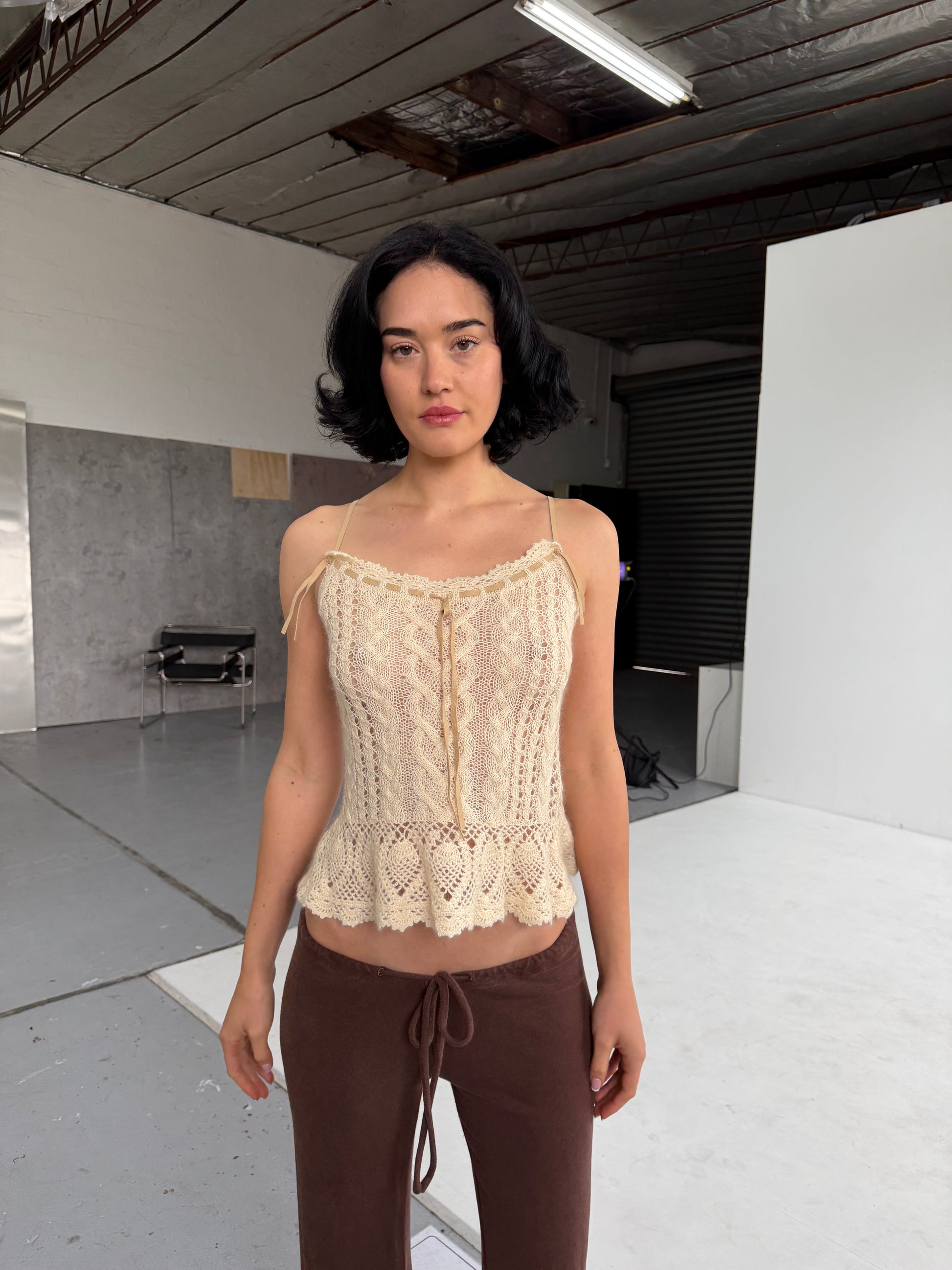 Y2K Silk Knit Cami Top  — Cream (XS/S)