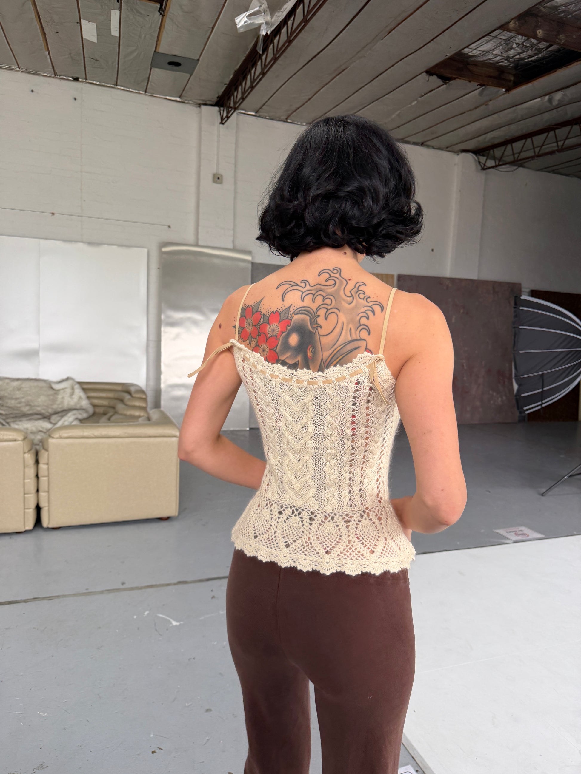 Y2K Silk Knit Cami Top  — Cream (XS/S)