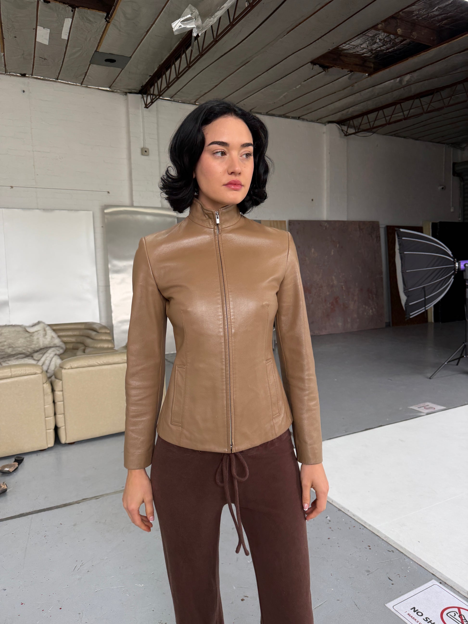 CK Calvin Klein Vintage Tan Leather Jacket (Fits XS/S)