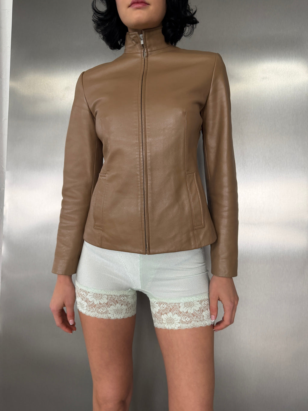 CK Calvin Klein Vintage Tan Leather Jacket (Fits XS/S)