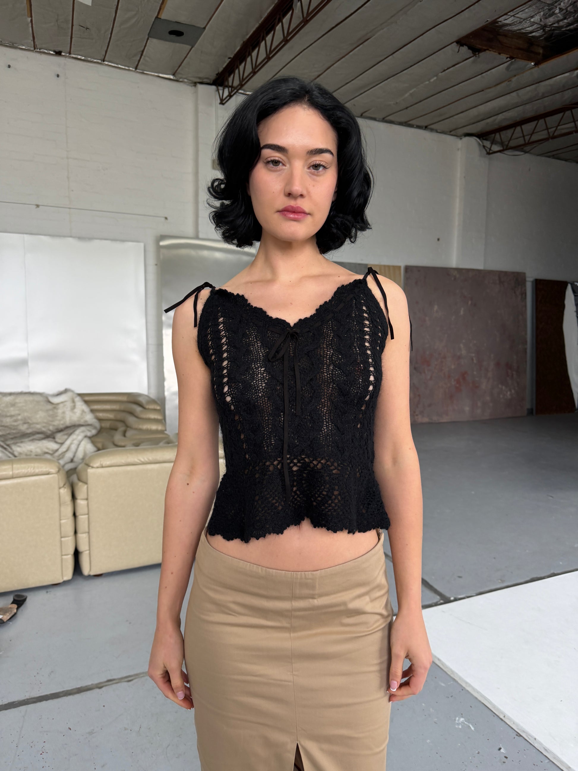 Y2K Silk Knit Cami Top — Black (XS/S)