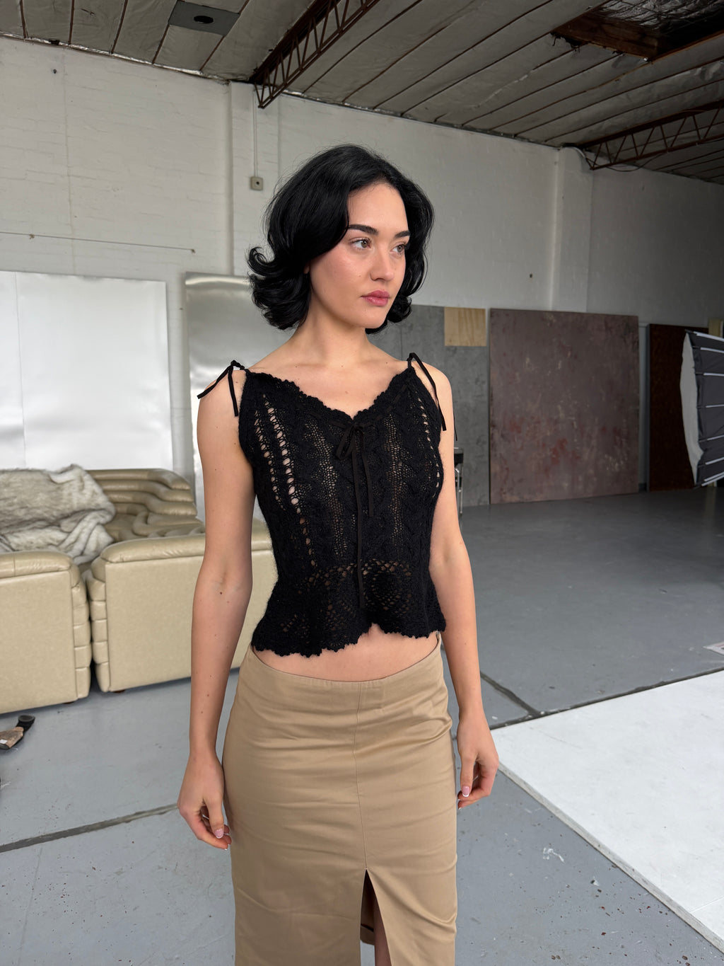 Y2K Silk Knit Cami Top — Black (XS/S)