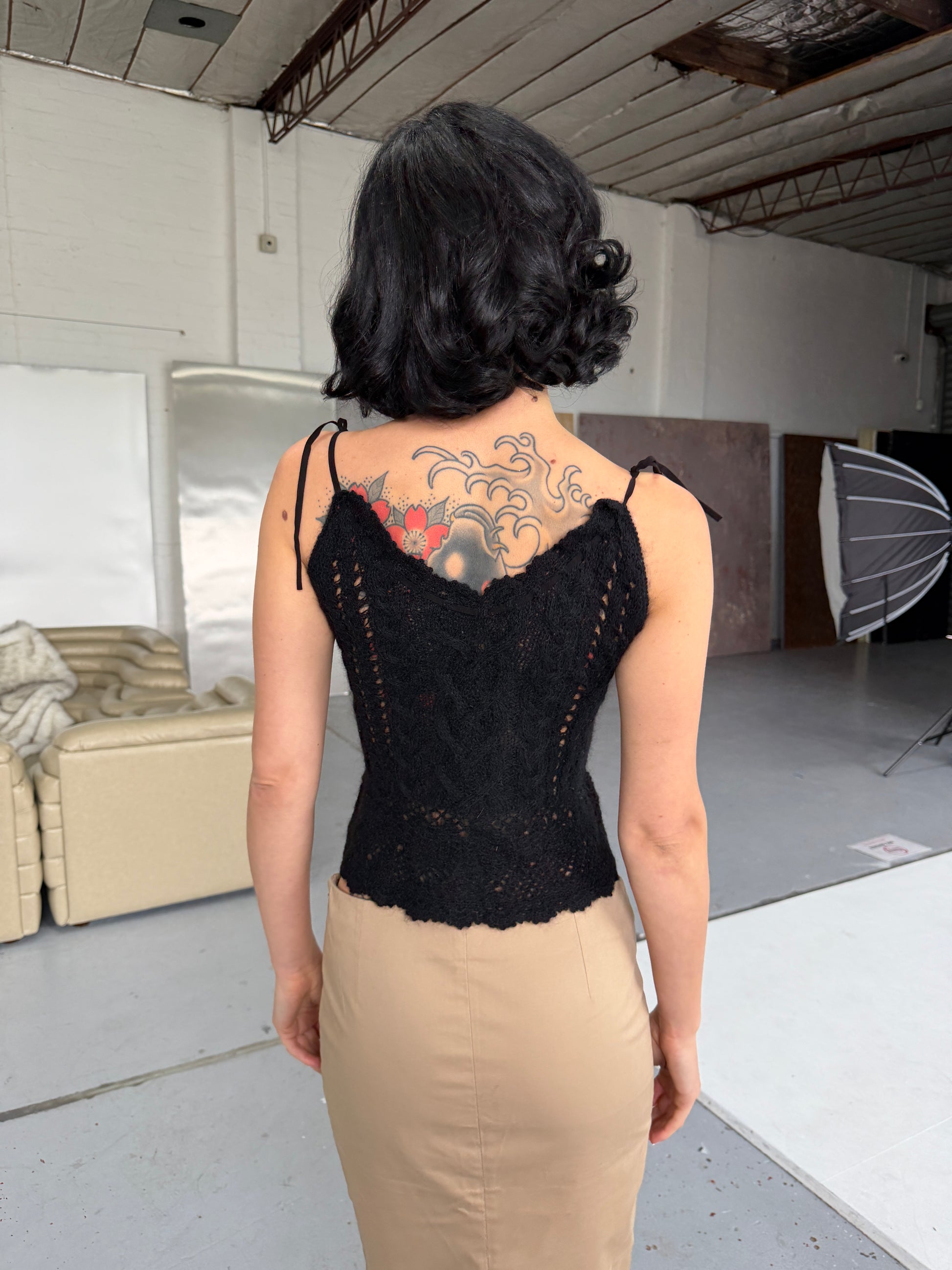 Y2K Silk Knit Cami Top — Black (XS/S)