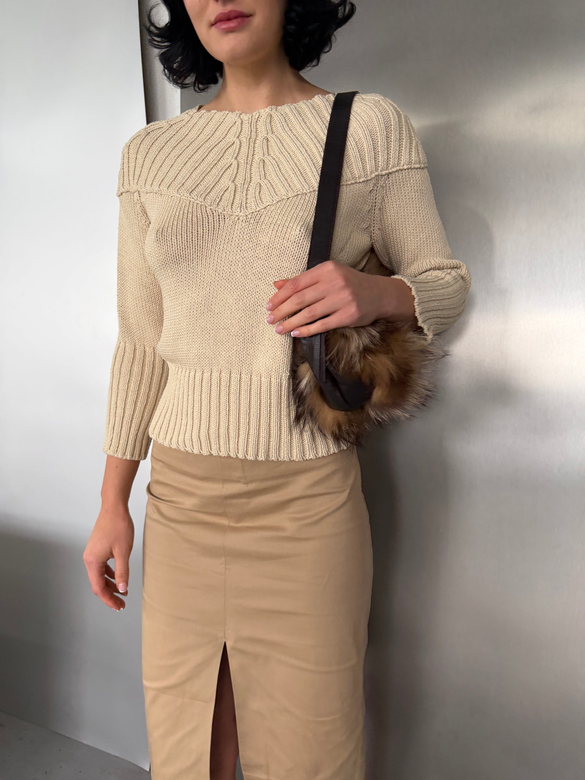 Gucci Vintage Beige Nylon Pencil Skirt with Front Slit (S-L)