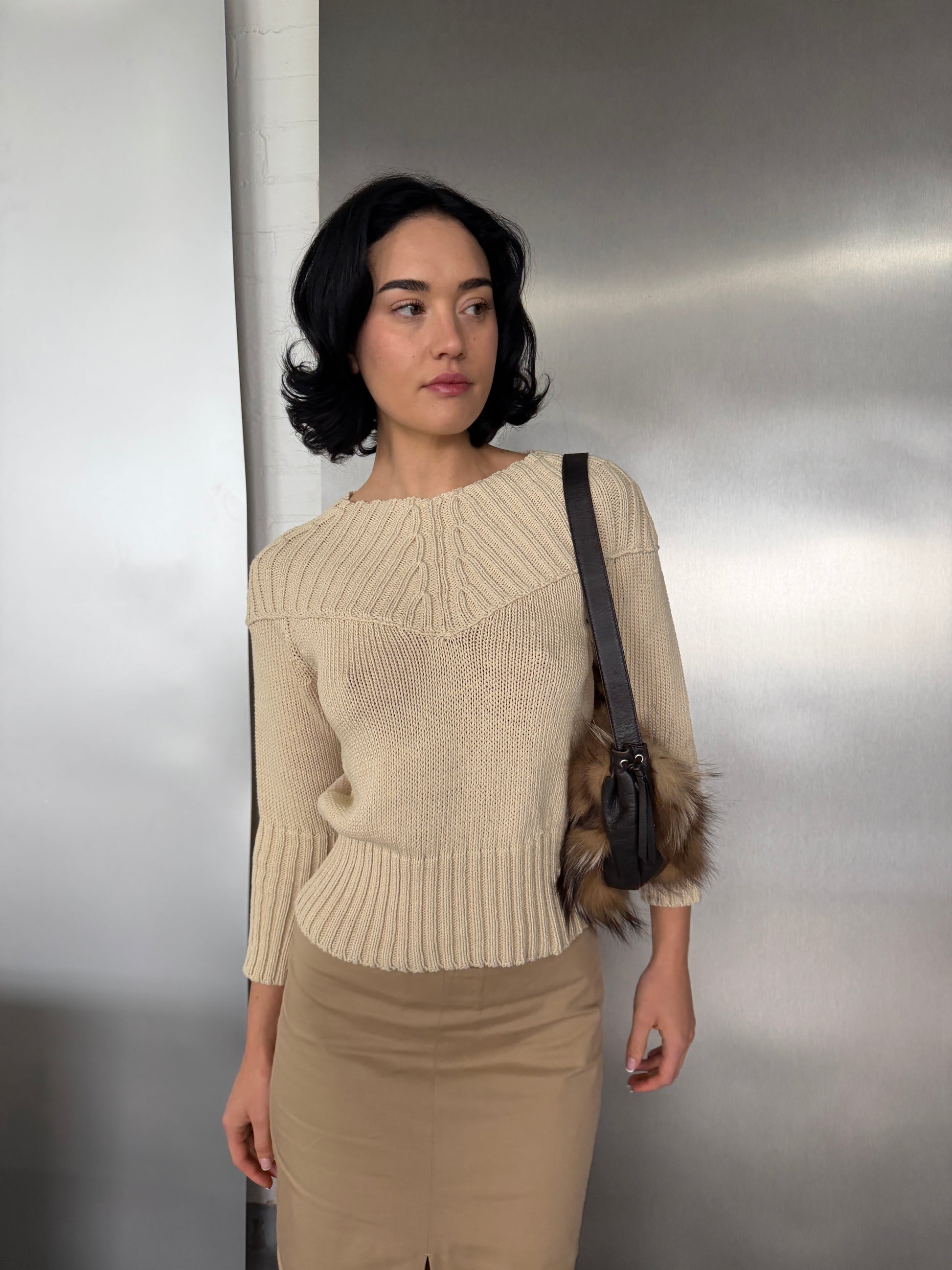 Yohji Yamamoto Vintage Beige Structured Knit Sweater (Fits XS/S)