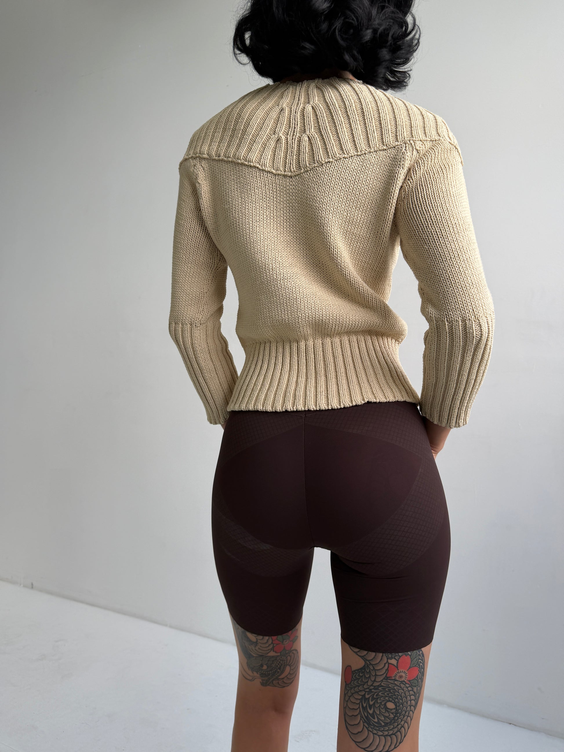 Yohji Yamamoto Vintage Beige Structured Knit Sweater (Fits XS/S)
