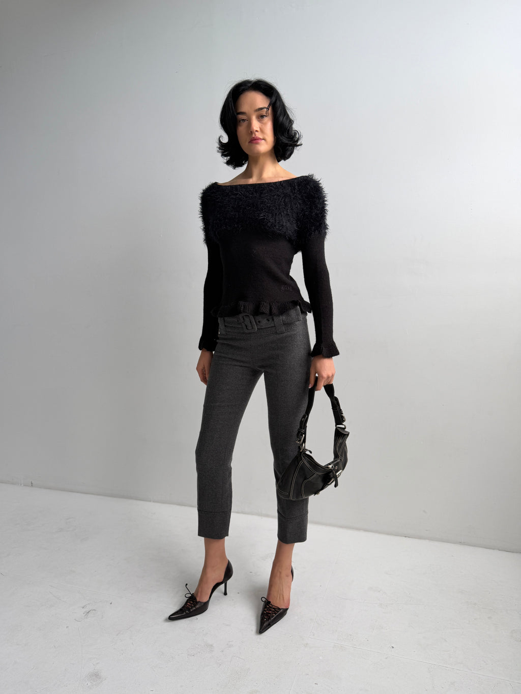 Prada Vintage Grey Wool Cropped Trousers with Matching Belt (XXS/XS)