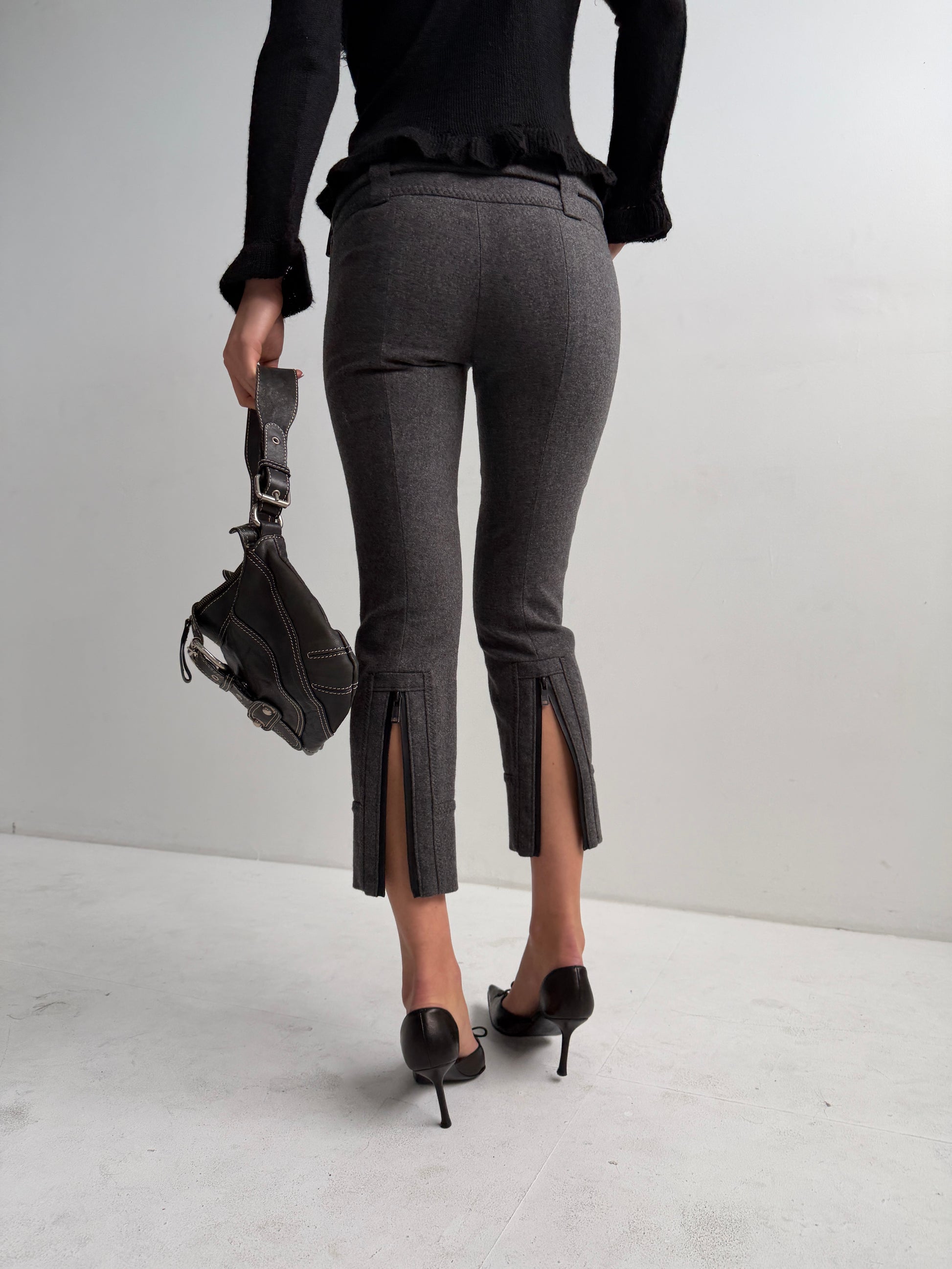 Prada Vintage Grey Wool Cropped Trousers with Matching Belt (XXS/XS)
