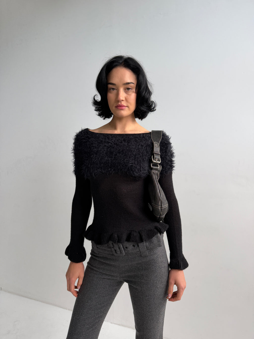 Prada Vintage Grey Wool Cropped Trousers with Matching Belt (XXS/XS)