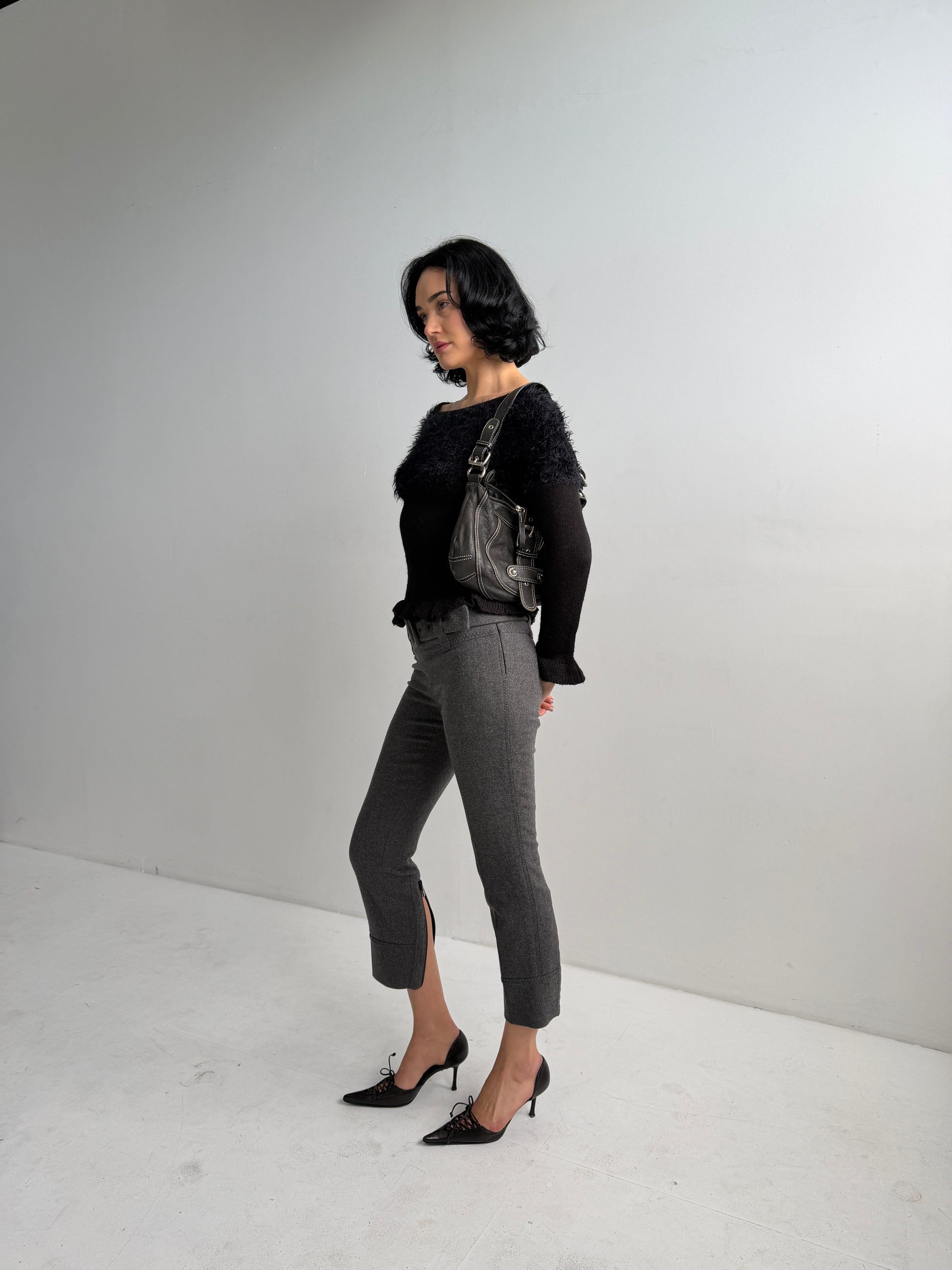 Prada Vintage Grey Wool Cropped Trousers with Matching Belt (XXS/XS)