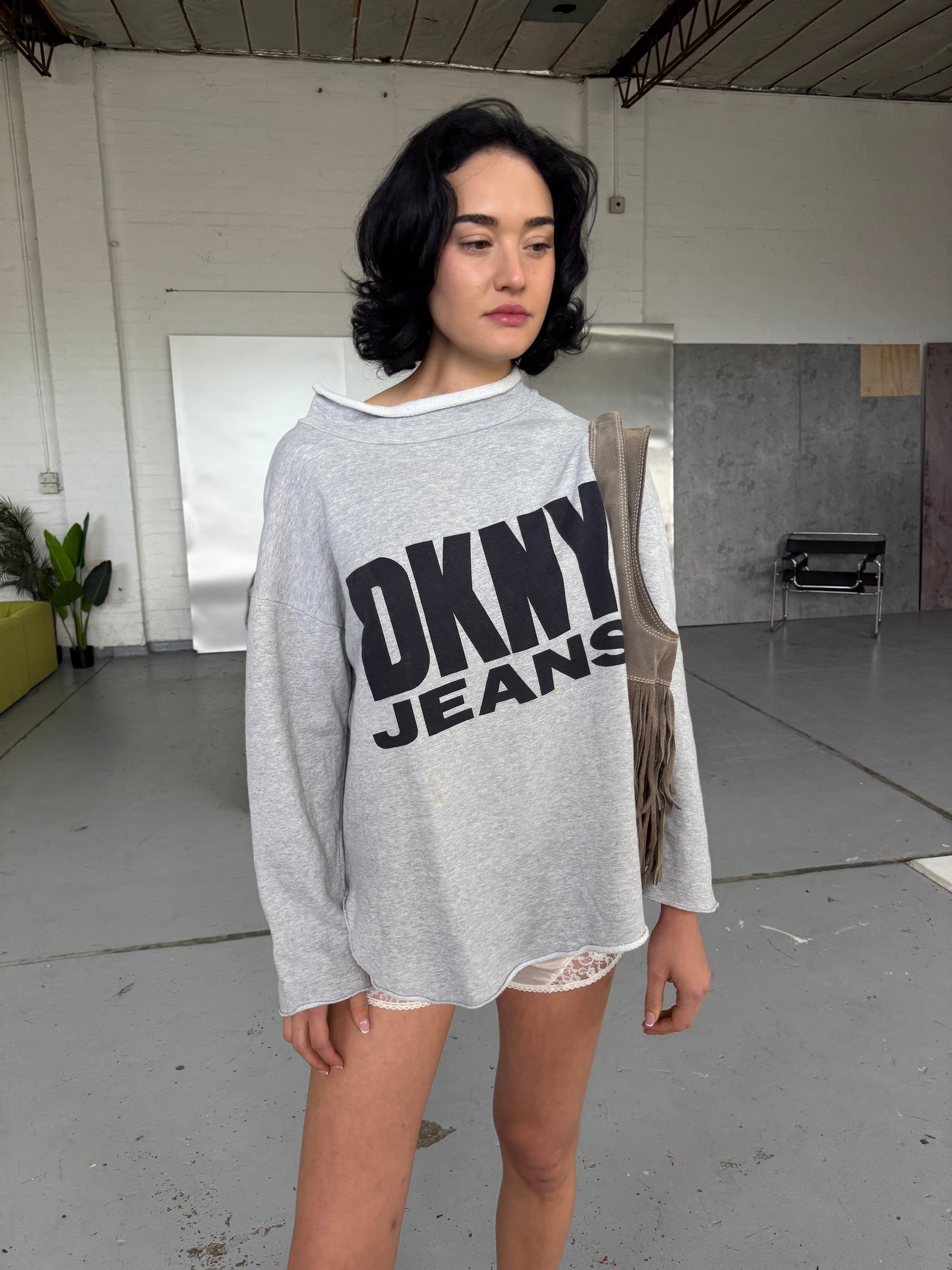 DKNY Jeans Vintage Grey Logo Sweatshirt (M/L)
