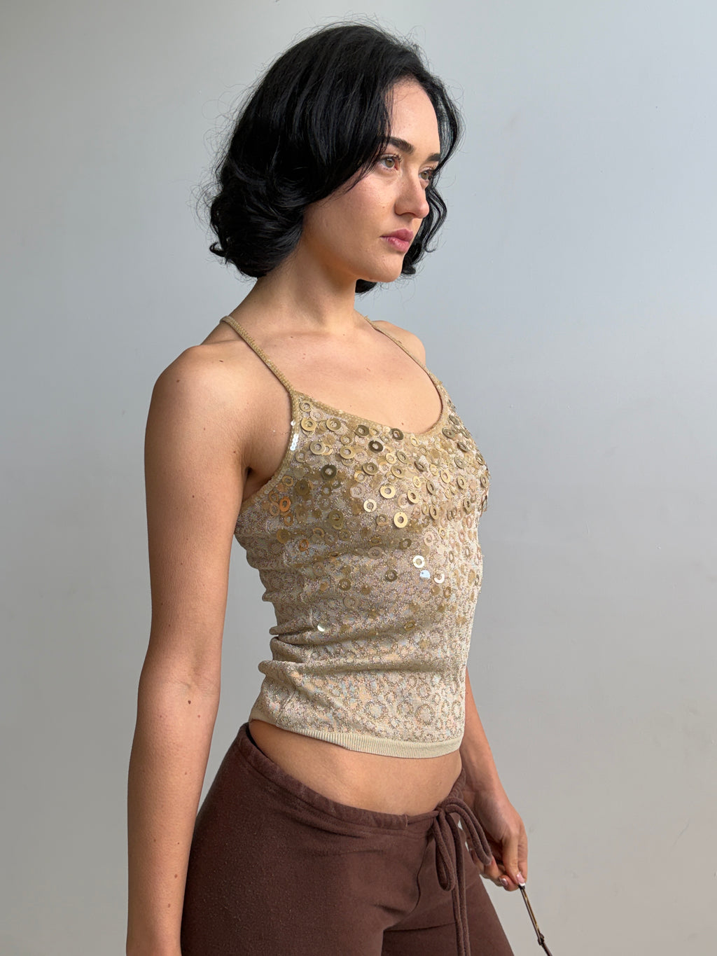 Y2K Gold Lurex Sequin Cami (XS)