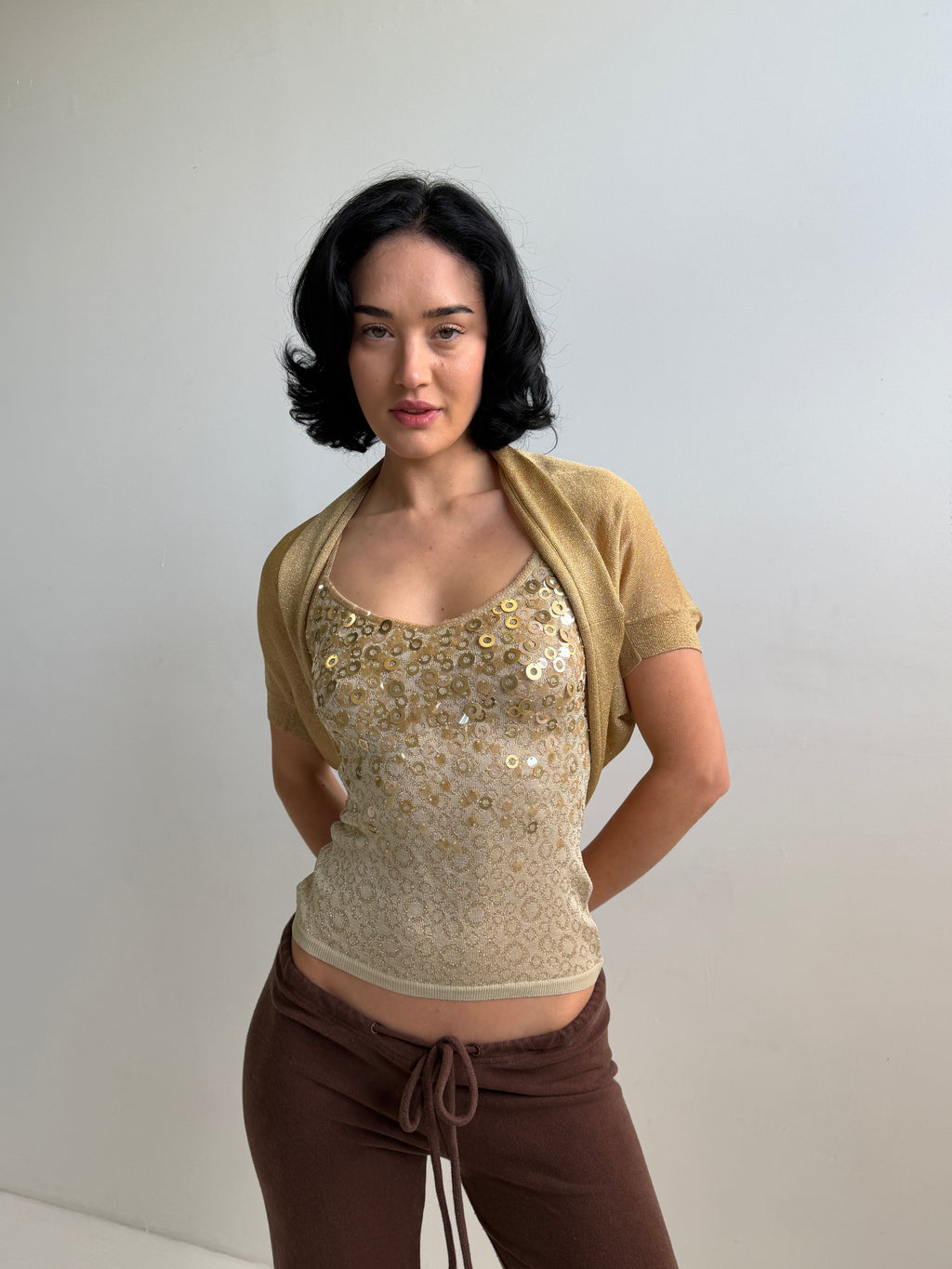 DKNY Lurex Gold Bolero Shrug (Fits XS-M)