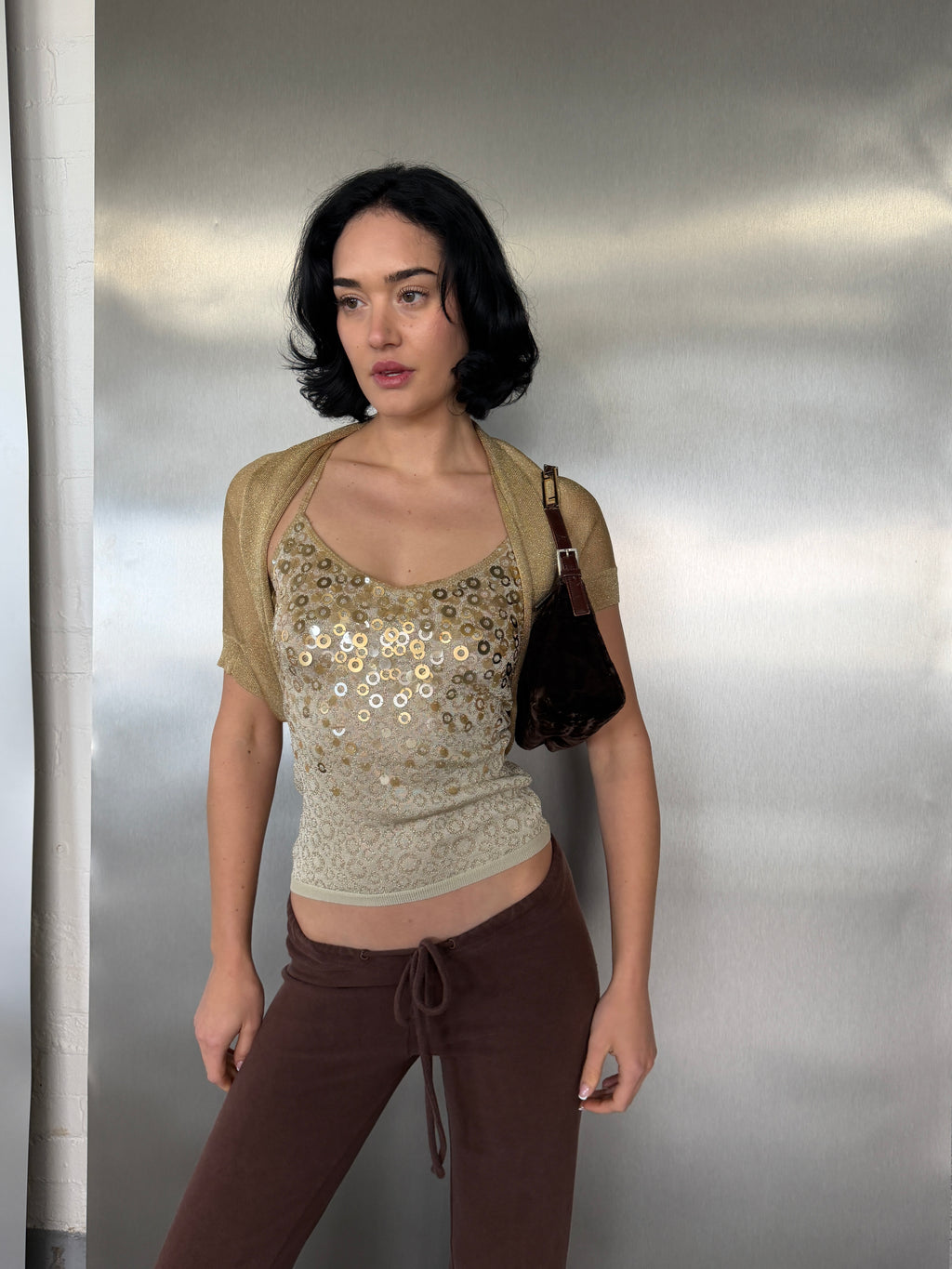 DKNY Lurex Gold Bolero Shrug (Fits XS-M)