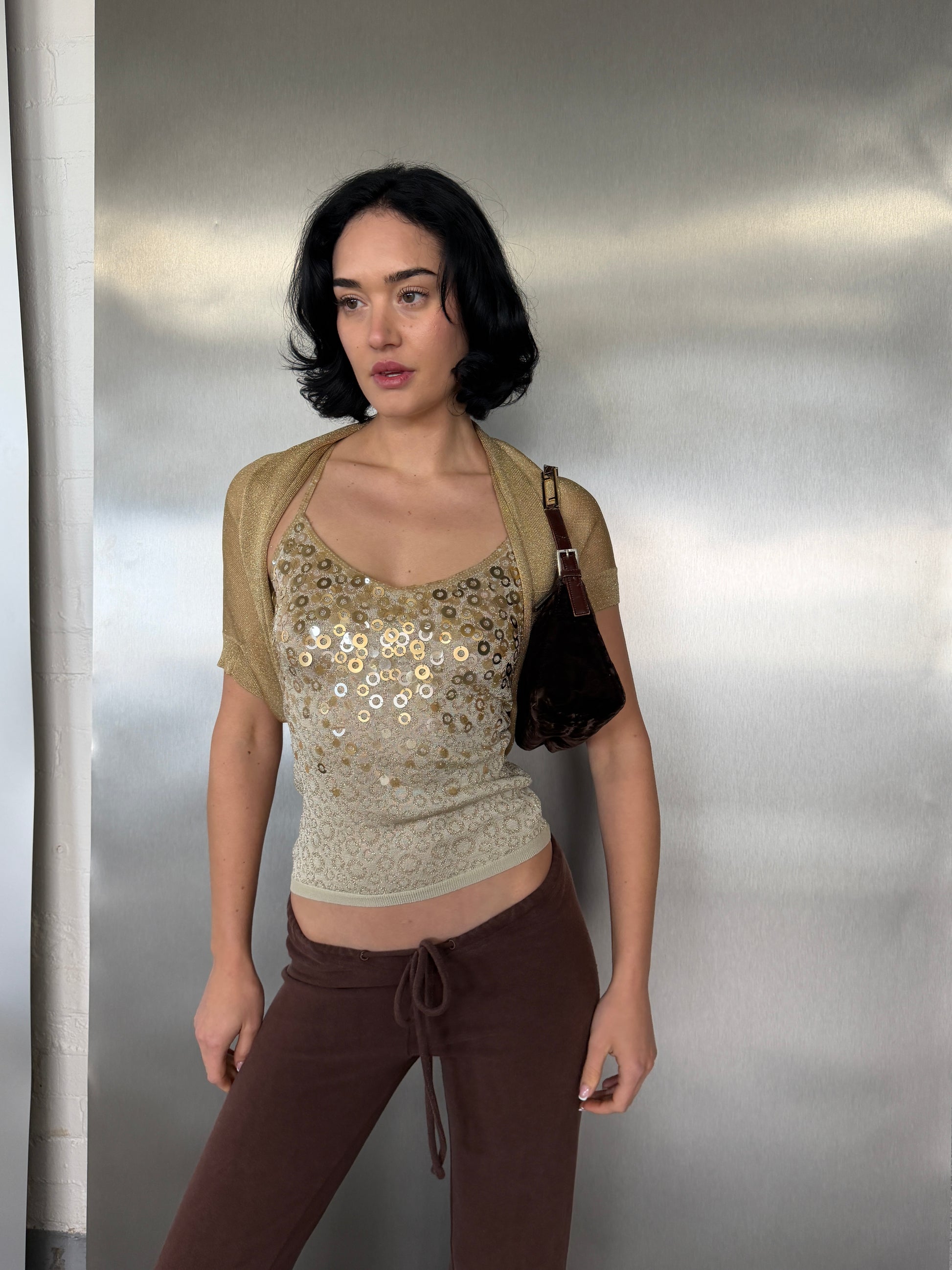 DKNY Lurex Gold Bolero Shrug (Fits XS-M)