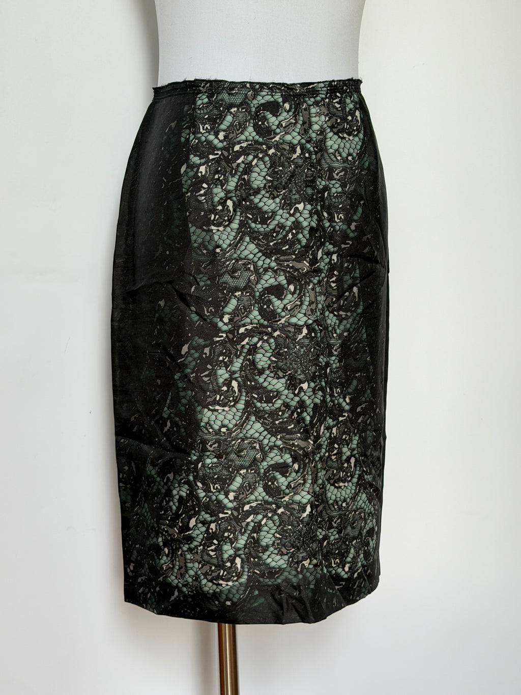 Archive Prada 2008 Runway 100% Silk Floral Lace-Print Skirt (Size XXS/XS)