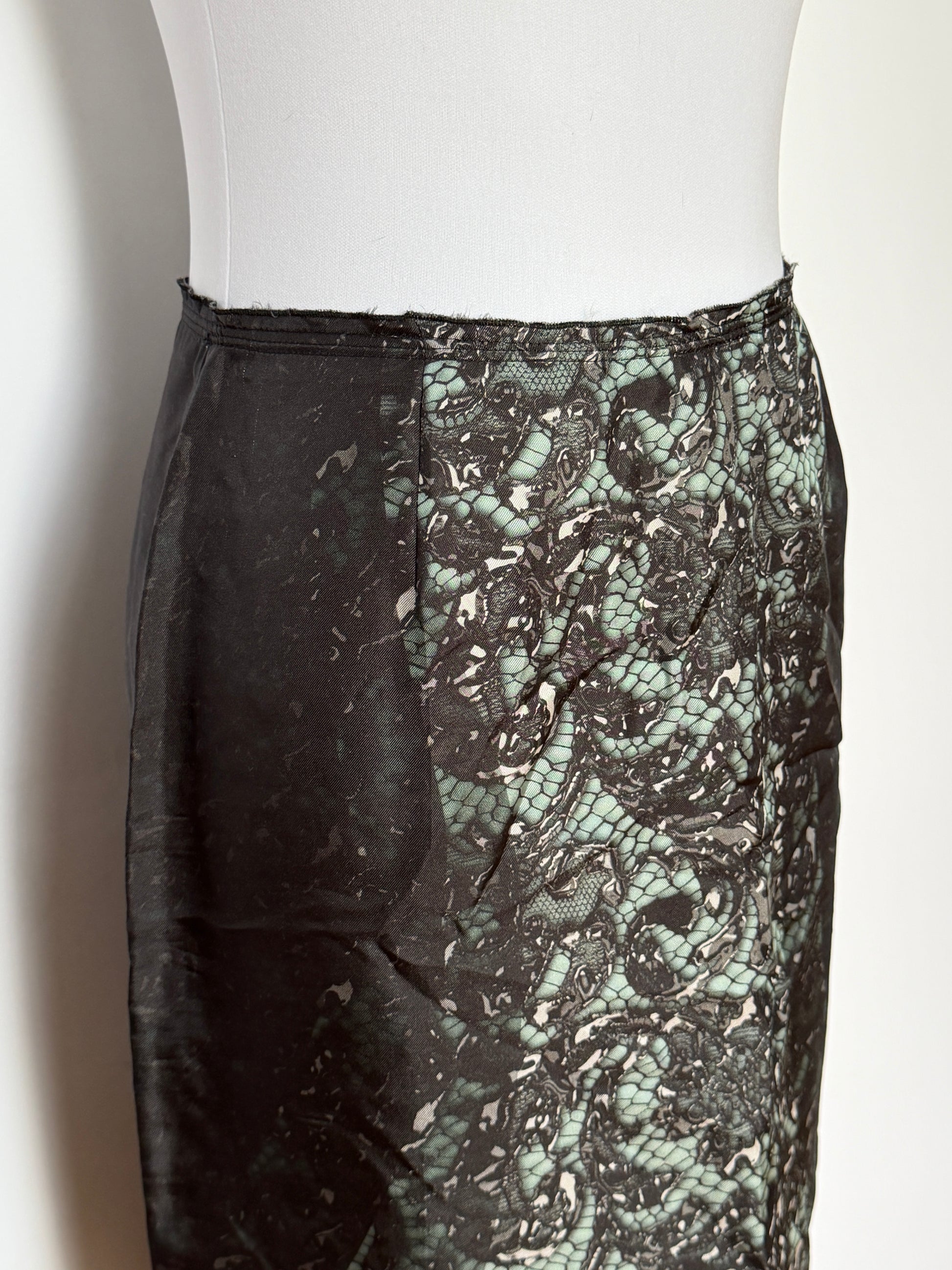 Archive Prada 2008 Runway 100% Silk Floral Lace-Print Skirt (Size XXS/XS)