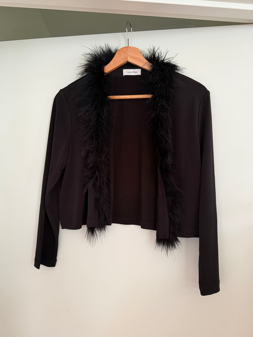 Vintage Calvin Klein Black Fluffy Fur Bolero Cardigan (S)