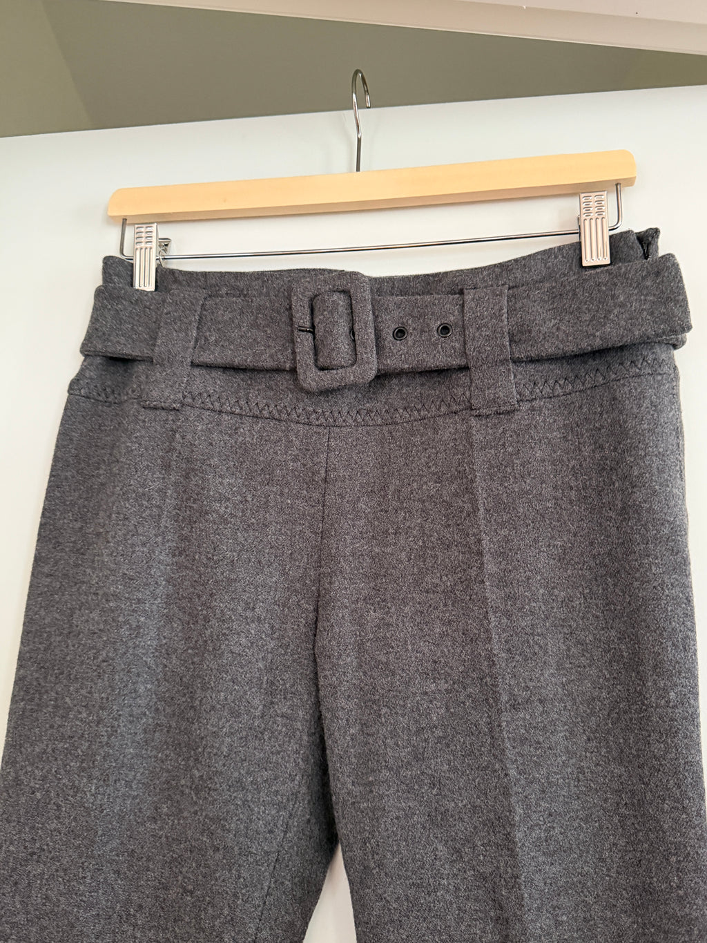 Prada Vintage Grey Wool Cropped Trousers with Matching Belt (XXS/XS)
