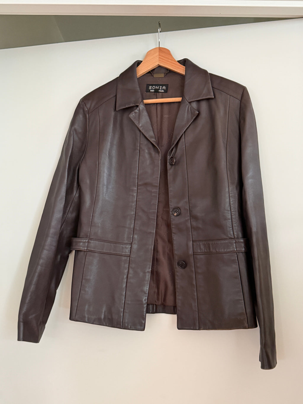 Sonia Rykiel Vintage Chocolate Brown Leather Jacket (Fits S)
