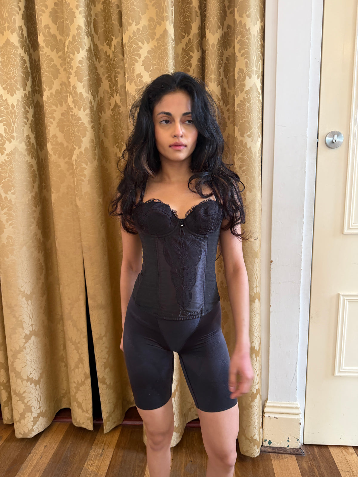 Black Floral Jacquard Girdle Shorts (XXS–XS)