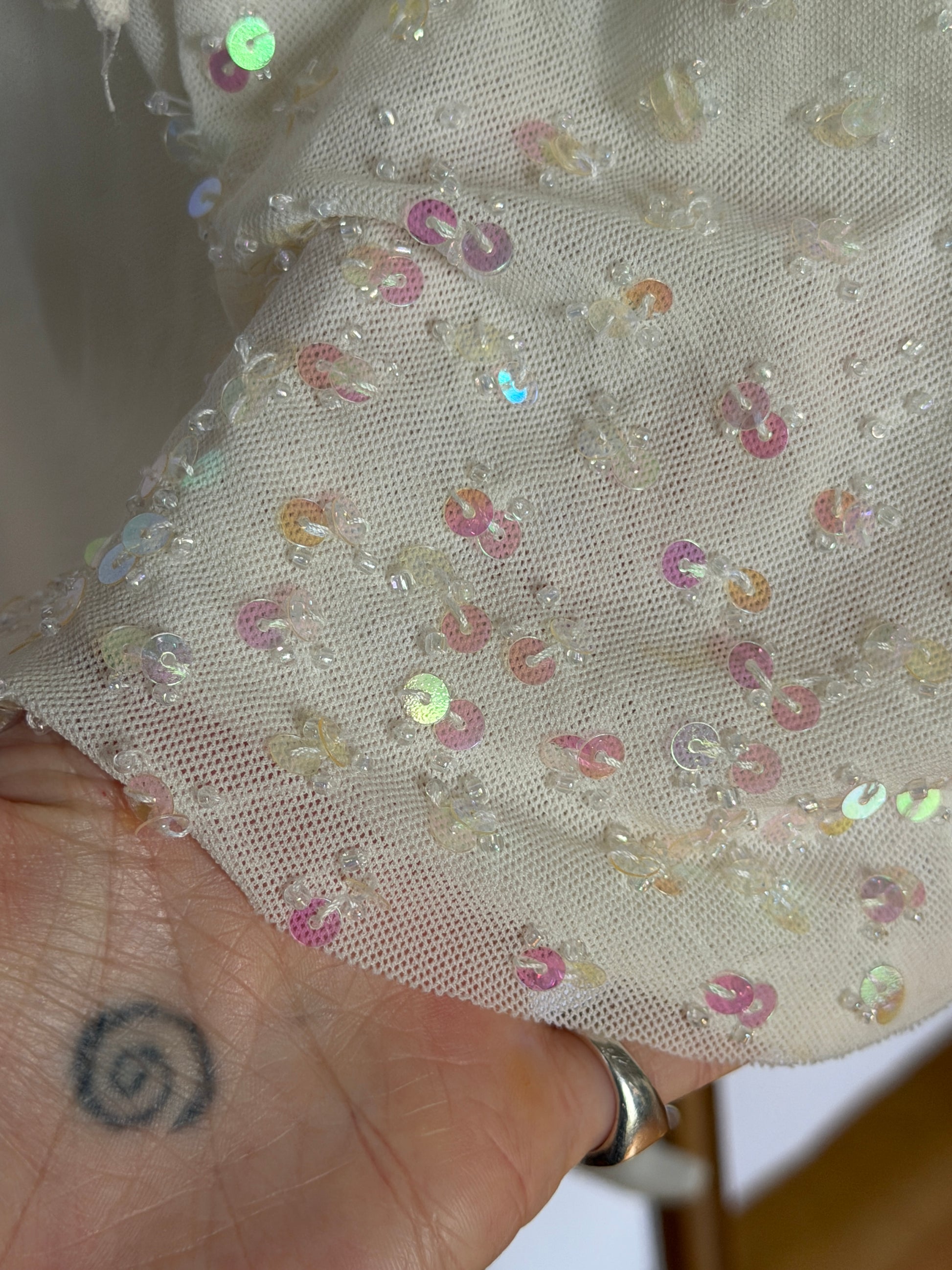 Vintage Y2K Cream Sequin Tie Strap Top (L/XL)