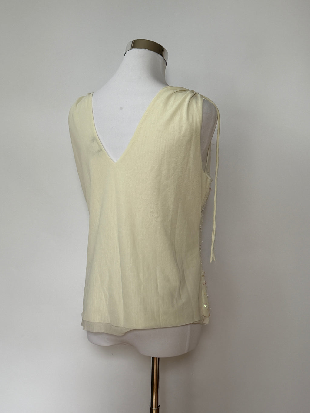 Vintage Y2K Cream Sequin Tie Strap Top (L/XL)