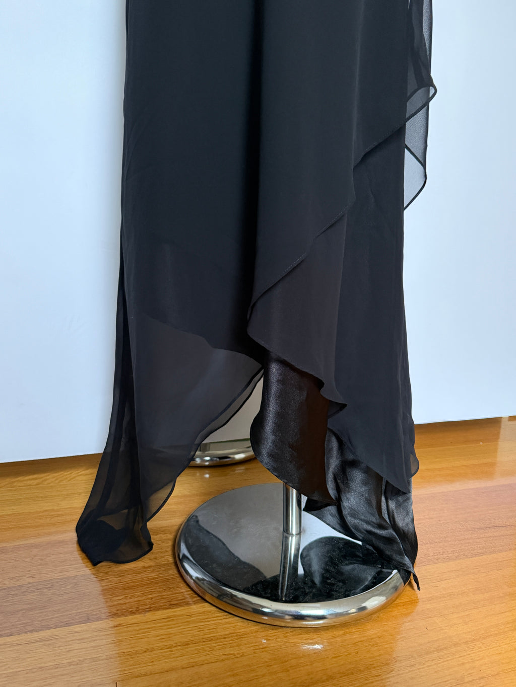 Vintage Y2K Black Satin Chiffon Cowl Neck Dress (XL/XXL)