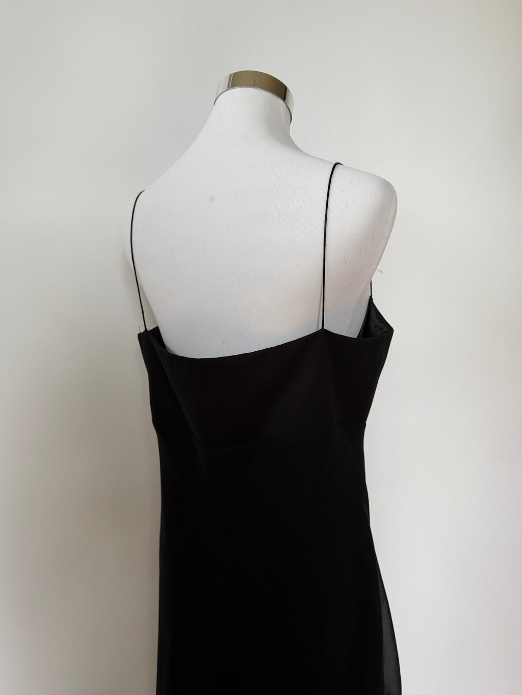 Vintage Y2K Black Satin Chiffon Cowl Neck Dress (XL/XXL)