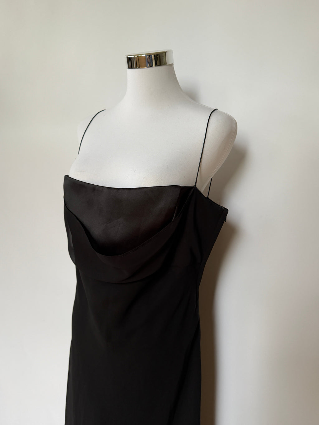 Vintage Y2K Black Satin Chiffon Cowl Neck Dress (XL/XXL)