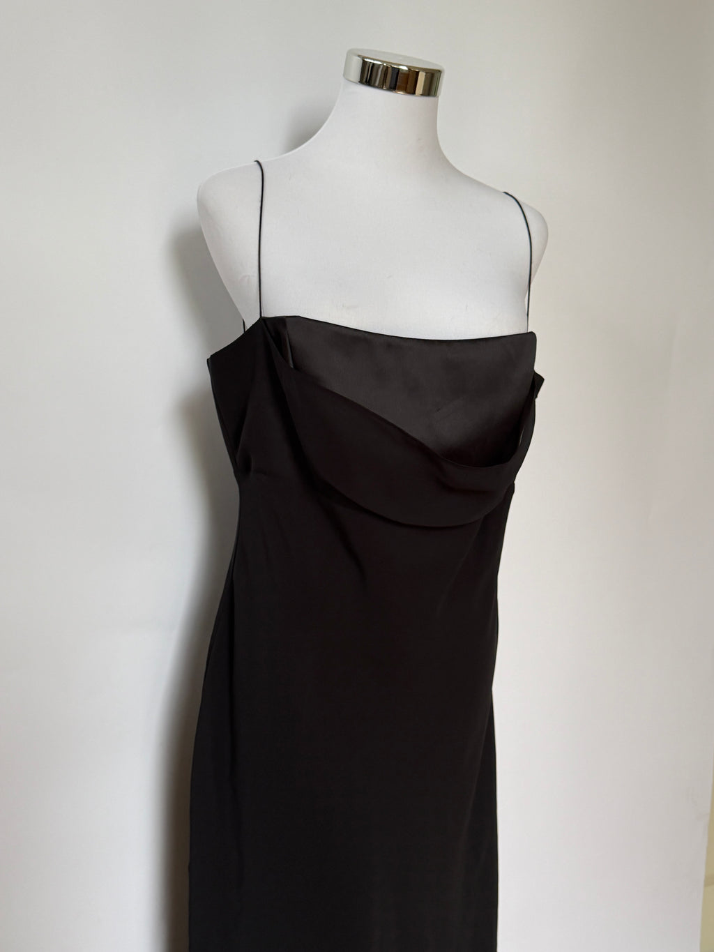 Vintage Y2K Black Satin Chiffon Cowl Neck Dress (XL/XXL)