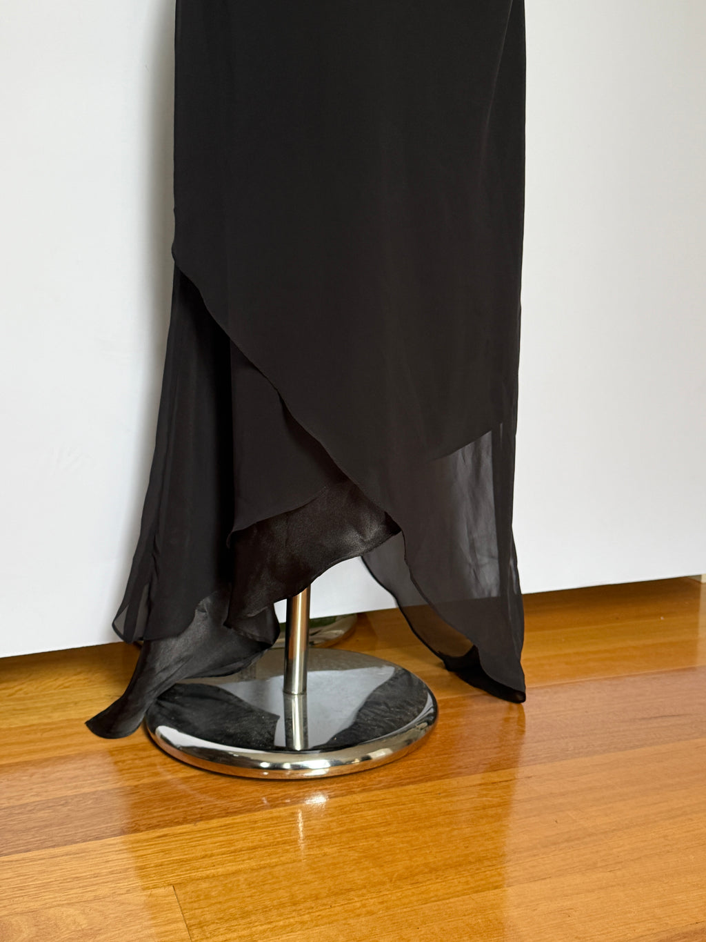 Vintage Y2K Black Satin Chiffon Cowl Neck Dress (XL/XXL)