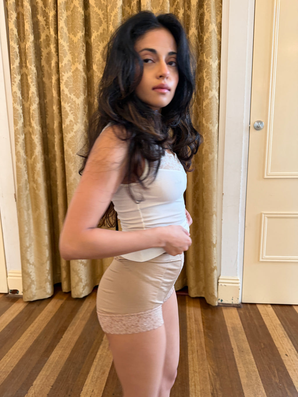 Beige Lace Boyshorts (XS)