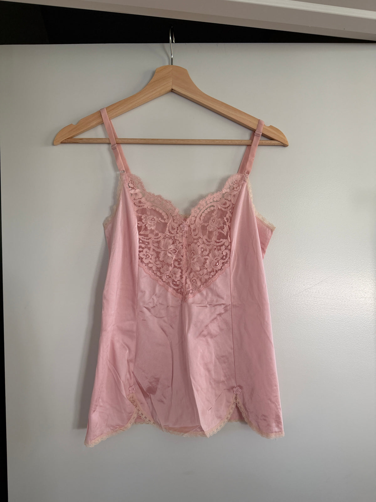 Pink Lace Sweetheart Slip Cami (S–M)