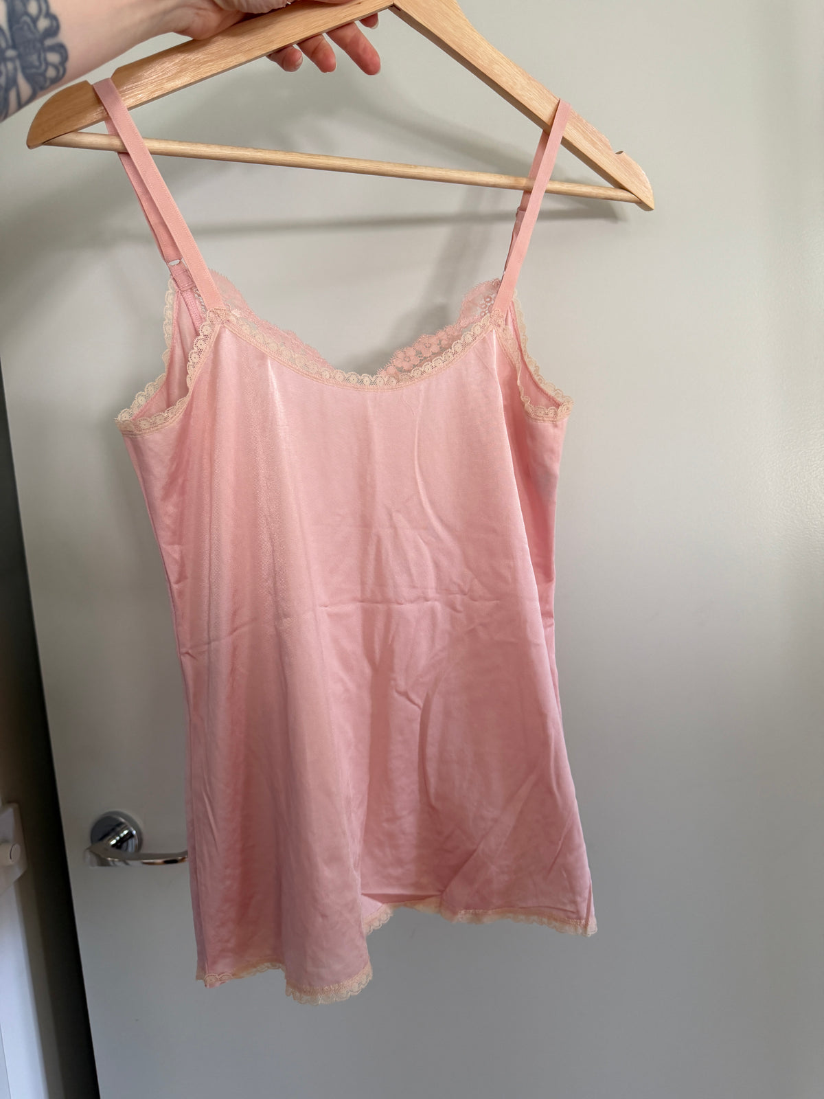Pink Lace Sweetheart Slip Cami (S–M)