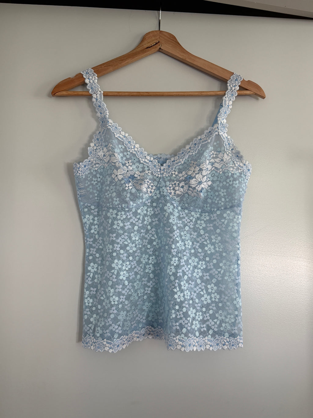Pale Blue Sheer Floral Lace Cami (S–M)
