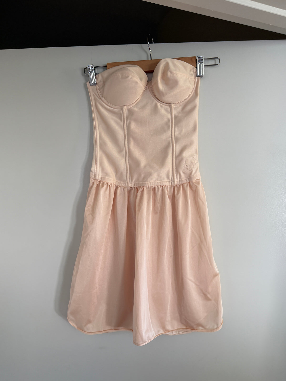 Blush/Cream Strapless Corset Slip Dress (XS–S)