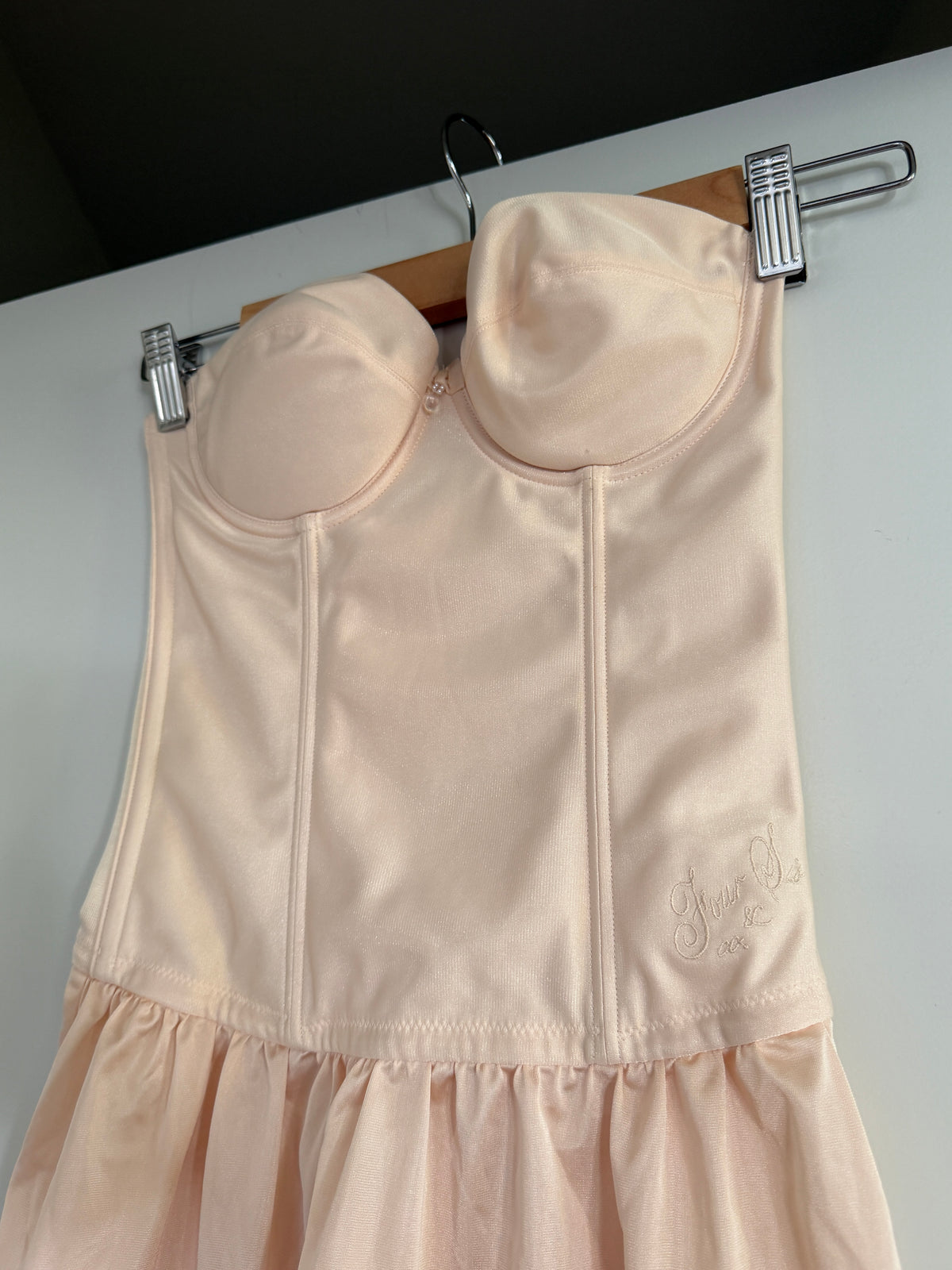 Blush/Cream Strapless Corset Slip Dress (XS–S)
