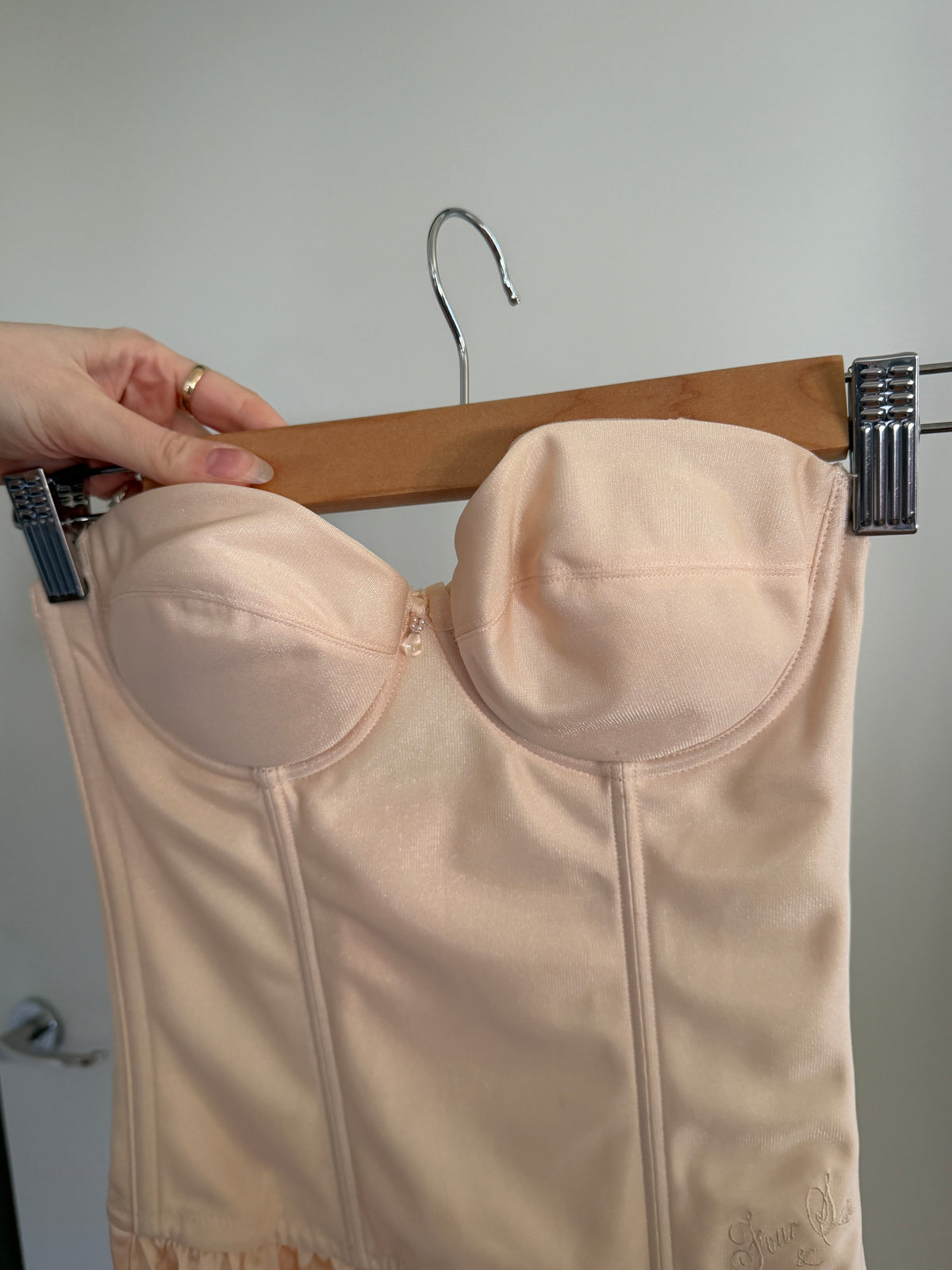 Blush/Cream Strapless Corset Slip Dress (XS–S)