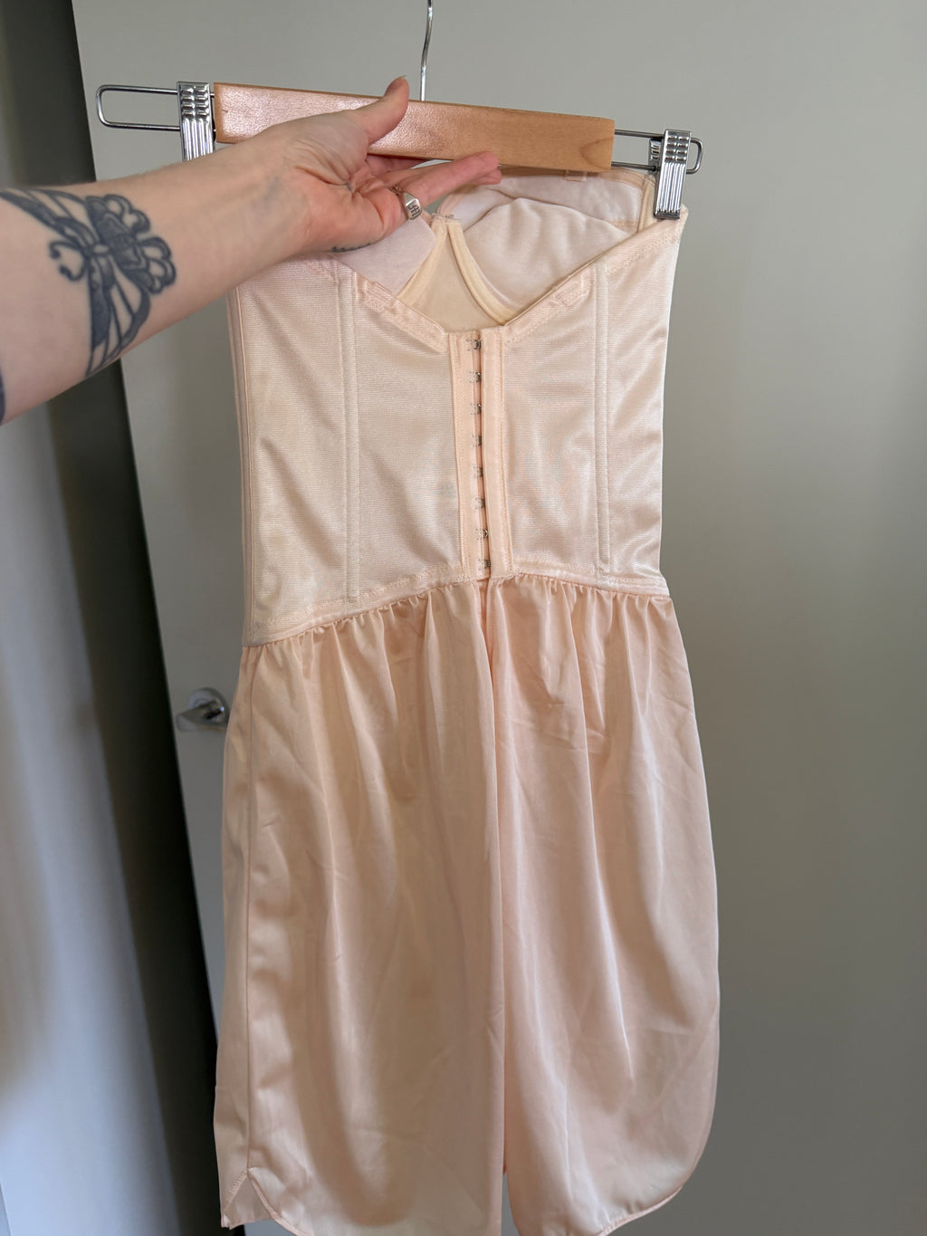 Blush/Cream Strapless Corset Slip Dress (XS–S)
