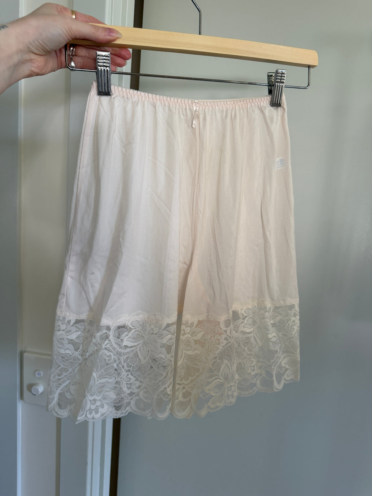 Cream Mid Length Slip Shorts with Lace Hem (S–M)