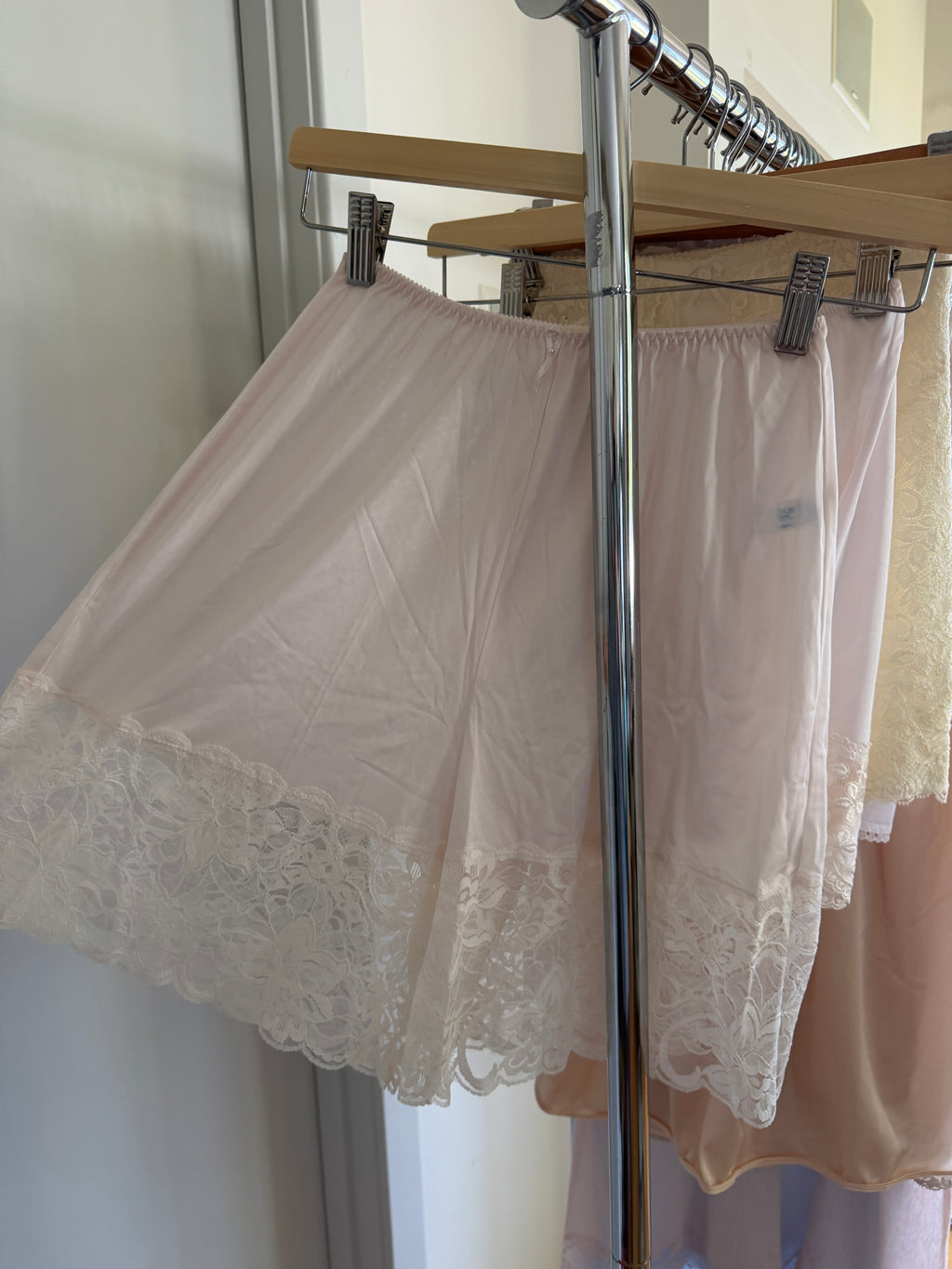 Cream Mid Length Slip Shorts with Lace Hem (S–M)